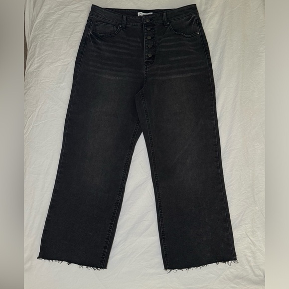 And Now This Denim - NWOT Jeans And Now This High Waist Wide-Leg Rip Crop Black Wash Size 31 Vintage